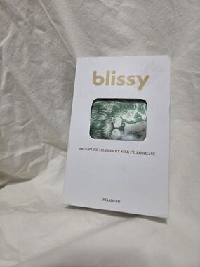Blissy 100% Mulberry Silk Pillowcase in Green and White - Blissy